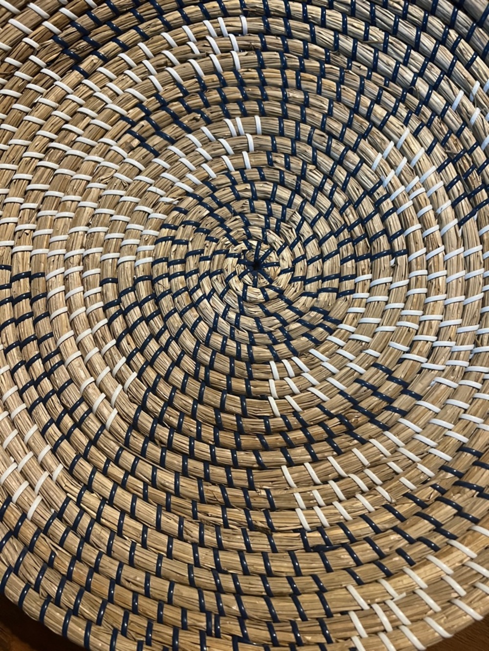 Handwoven Round Decorative Wall Basket - Natural, Navy & White - Picture 2 of 4